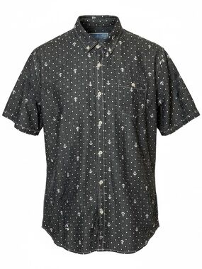 Huntington Beach Club Black Short Slv Button-Down Shirt Anchor Print Mens XL